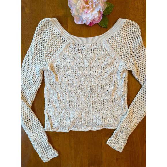 Vintage-Style Knit Sweater By IS 2 X Small 100% Cotton Beige Long-Sleeve Boho Ch - Picture 2 of 8